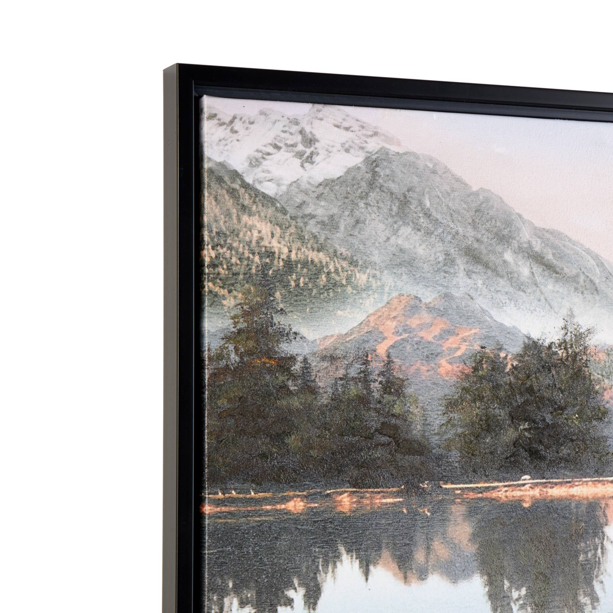 47.5" x 23.75" Blue Canvas Landscape Lake Sunset Framed Wall Art
